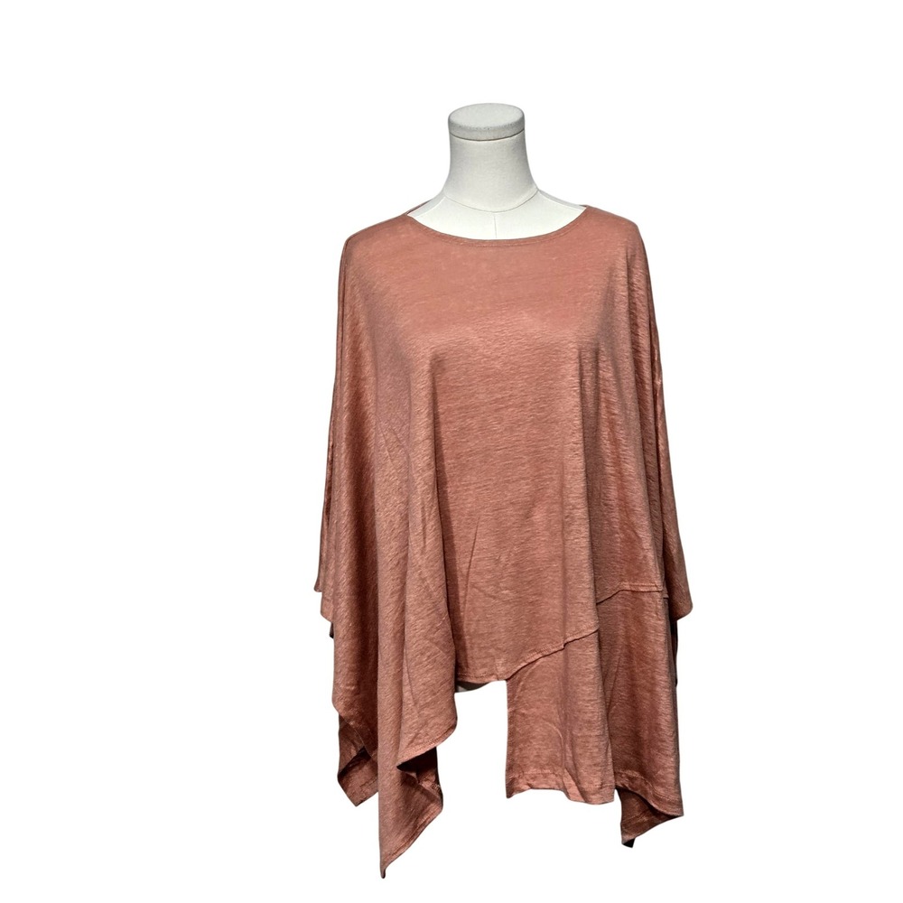 Lisa Bayne Poncho Womens XS Small Pink 100% Linen Asymmetrical Hem Made in USA